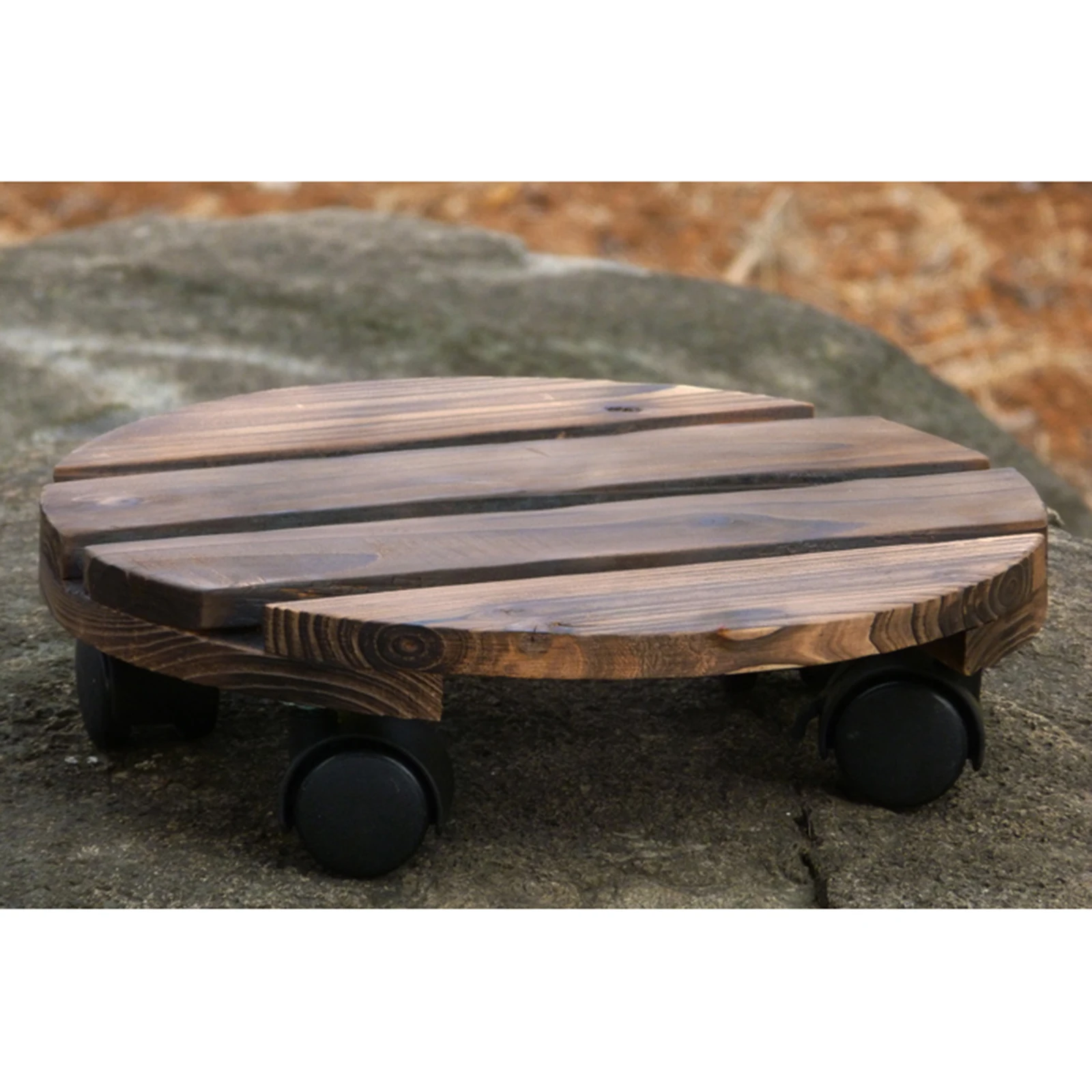 

Wooden Pot Caddy 25cm Round Garden Pot Trolley 360 Degree Movable for Outdoor