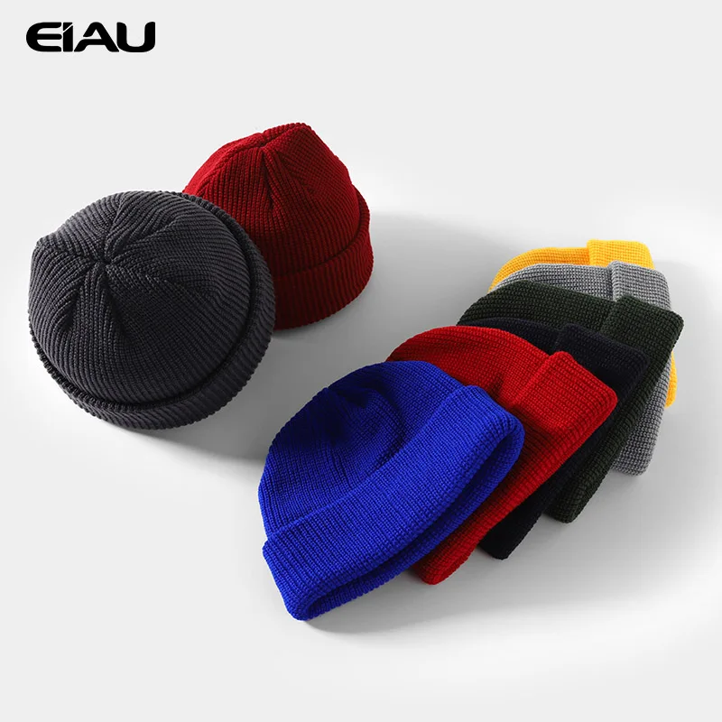 Мужские вязаные шапки повседневные короткие в стиле дыни новинка 2019 из акриловой