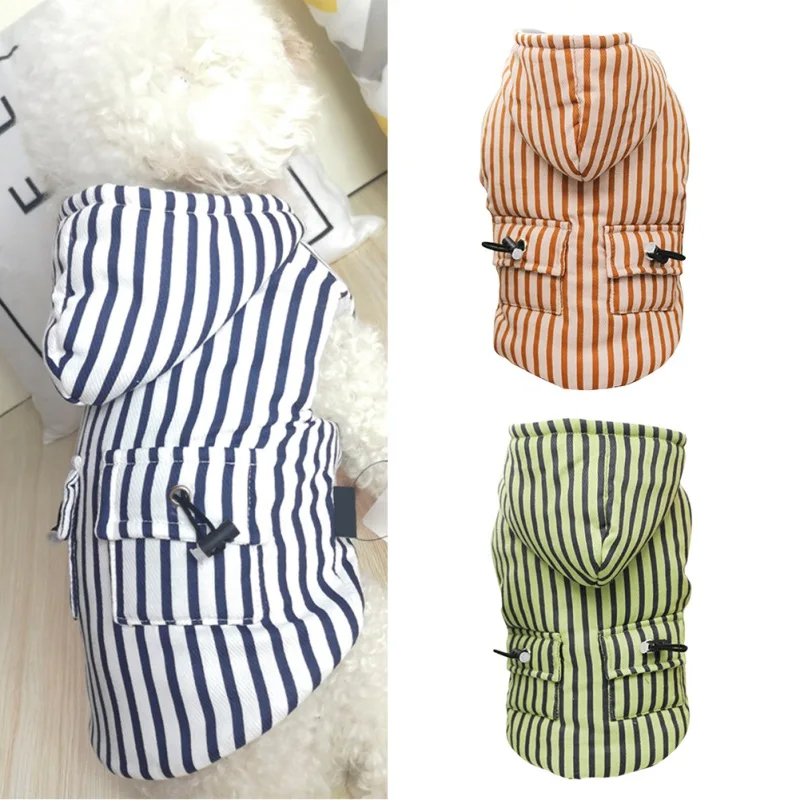 

Striped Padded Warm Coats for Dogs Autumn and Winter Hooded Cotton Jacket for Small and Medium Dog Down Jacket