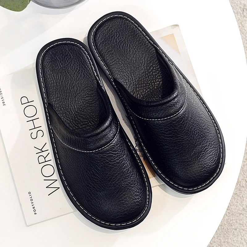 2021 new arrival runway shoes men leather home slippers unisex flat round toe wear resitant fashion shoes man slippers house free global shipping
