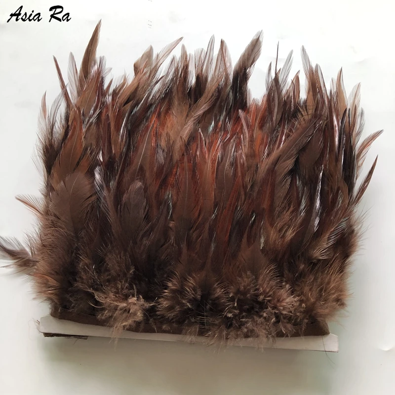10 м/лот коричневая курица с перьями из хвоста петуха планки ленты 10-15 см