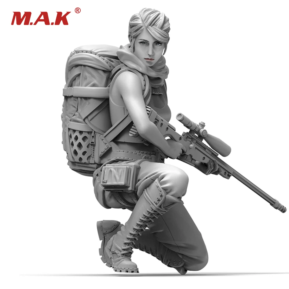 

Full Set Figure In Stock 1/35 Scale Resin figure Model Female sniper gunner Squatting Statue Assembly white blank sketch Model