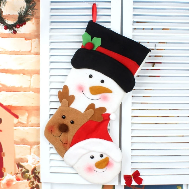 

29x46cm Christmas Stockings Santa Elk Fabric Child Candy Gift Bag Christmas Tree Ornaments Pendants Natale Decor Home Interior