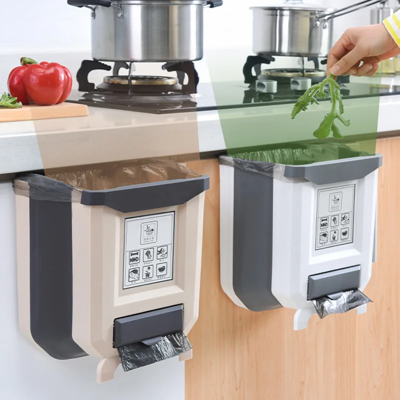 

Kitchen Trash Can Foldable Portable Car Trash Can For Bathroom Kitchen Cabinet Door Wall-mounted Kitchen Storage