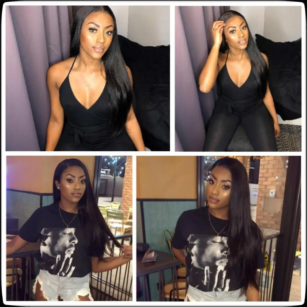 4 пучка с закрытием бразильские прямые волосы пучки 3 человеческие Remy Megalook |