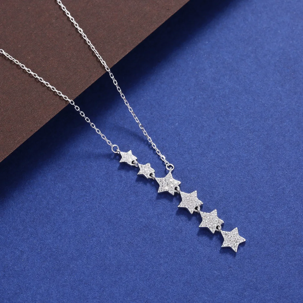 

New 925 Silver Color Necklace Six Five-pointed Pendants Women's Bizuteria Gemstone Pure S925 Necklace Topaz Jewelry Pendants