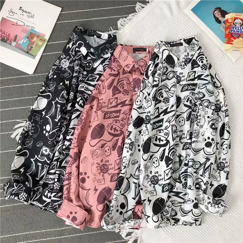 

Printed Unisex Shirt Ladies/men Casual Long-sleeved Cool Loose Button Streetwear Coat Oversized M-3XL