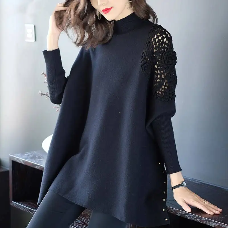 Женская свободная рубашка с круглым вырезом рукавами летучая мышь однотонная