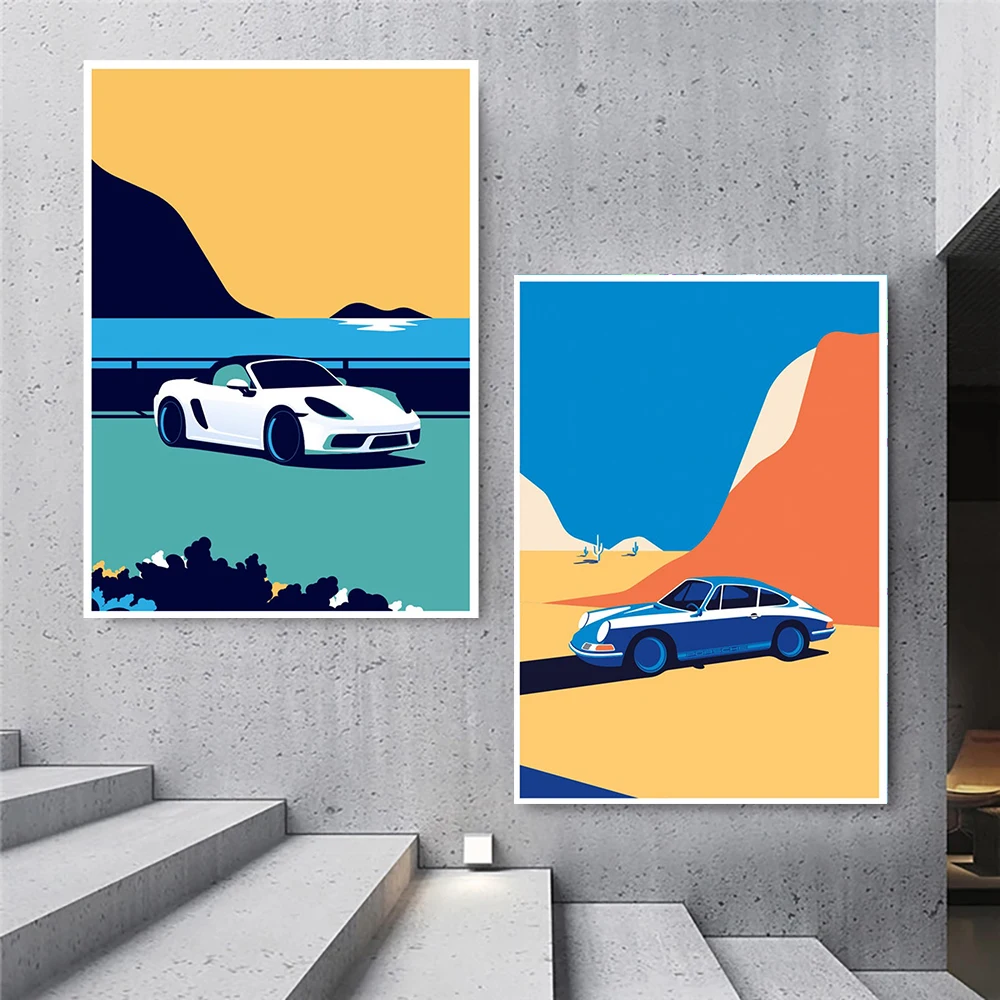 Красочный автомобиль Фотофон 80s фотография девушка пейзаж туризм настенное