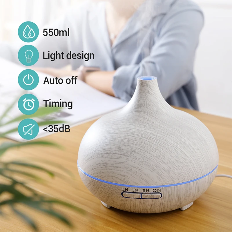 

1pcs 550ml Essential Oil Diffuser Ultrasonic Air Humidifier with White Grain LED Lights Cool Mist for Office Home