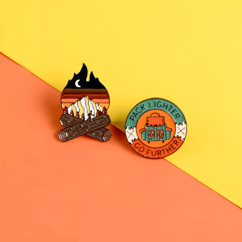 Эмалированные булавки Go Future приключения горный лес озеро кемпинг костер