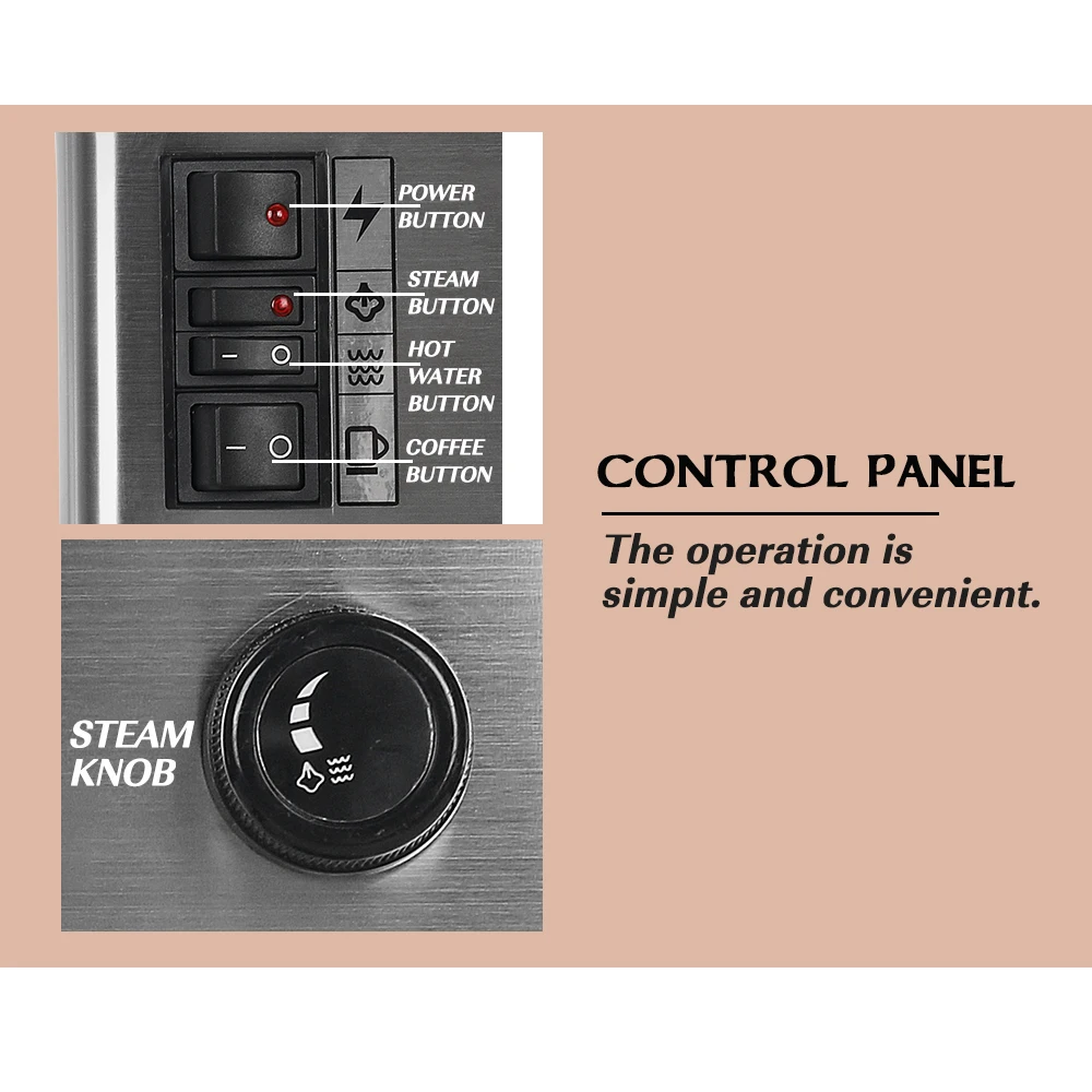 

GZKITCHEN 1050W Semi-automatic Countable Espresso Coffee Maker 3.5L Stainless Steel Semi-commercial Italian Coffee Machine