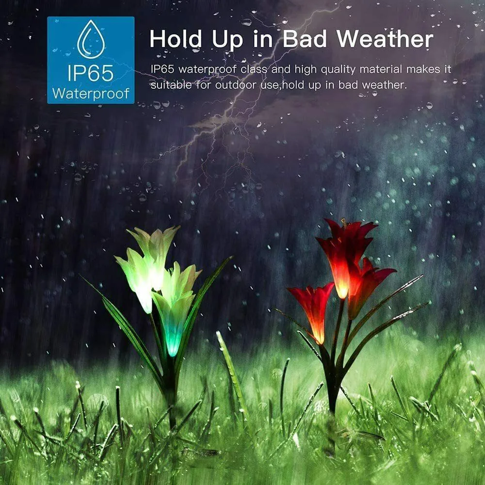 구매 태양 백합 빛 그라디언트 색상 4LED 지상 플러그 빛 정원 조명 잔디 빛 야외 인공 꽃