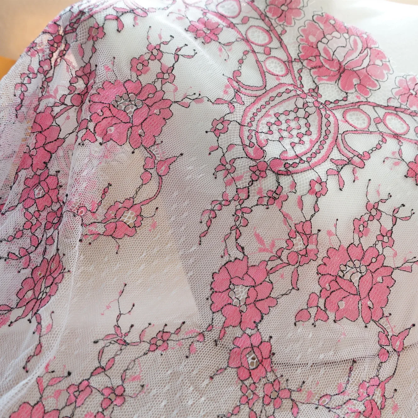 Изысканная Цветочная кружевная ткань мягкая французская отделка в виде ресниц