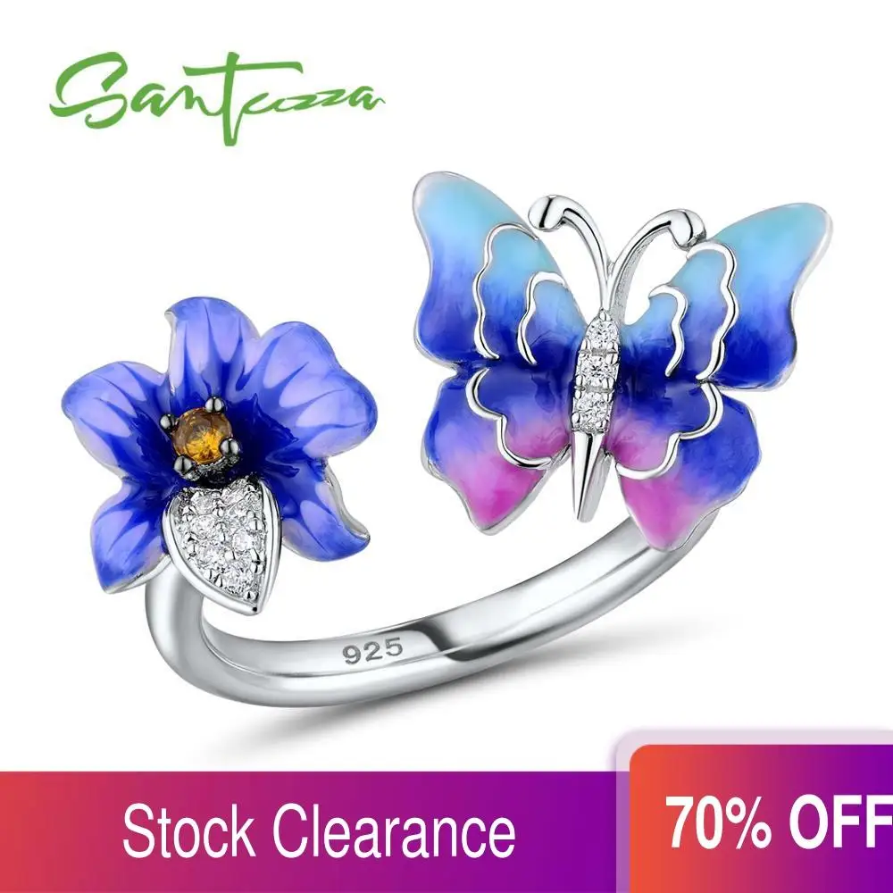 Женское кольцо с цветком бабочки SANTUZZA регулируемое из стерлингового серебра 925