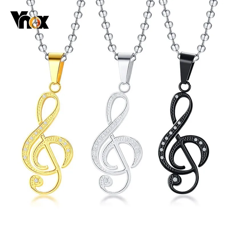 Vnox Note ожерелье для женщин с блестящим камнем из нержавеющей стали Любовь Музыка
