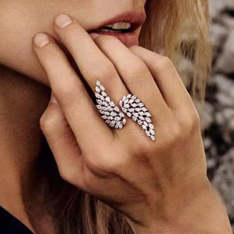 Женское Открытое кольцо с ангельским крылом RAKOL золотистое ювелирное изделие