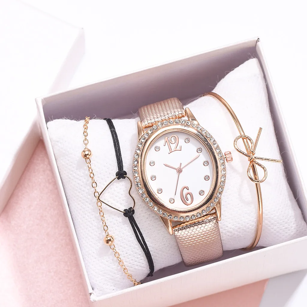 Женские часы relogio набор стразы с циферблатом Роскошные Кварцевые наручные