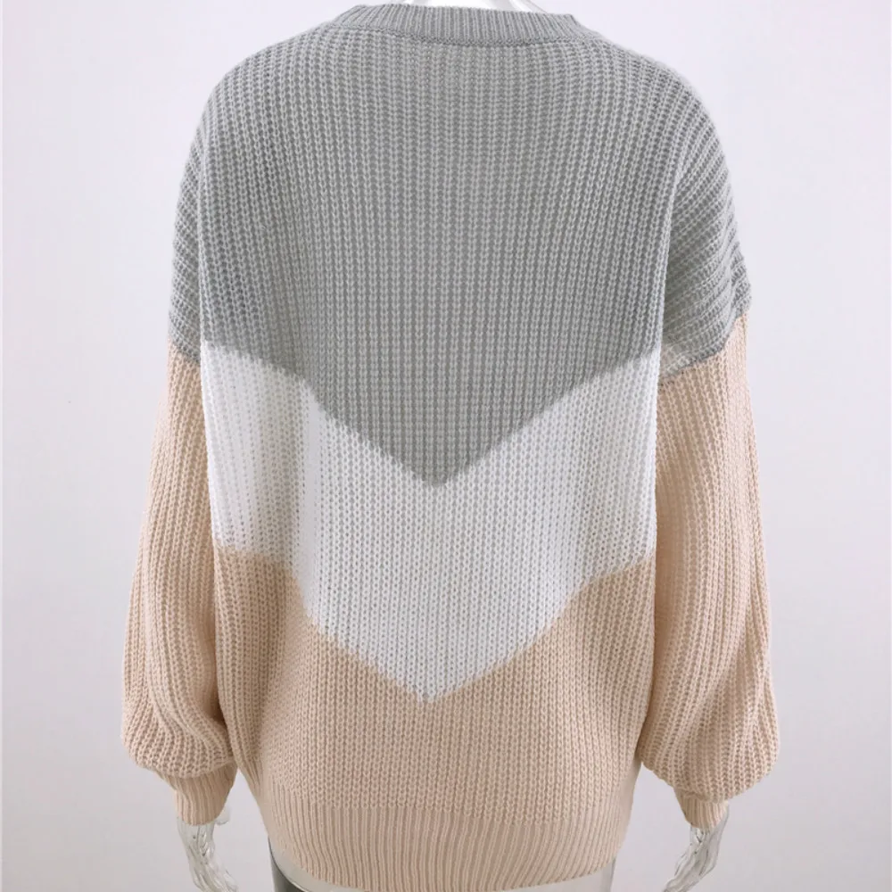 

Color Block Striped Sweater Long Sleeve Woman Pullovers Sweaters Casual Loose 2020 Autumn Winter Knitted Sweater Women Jumpers