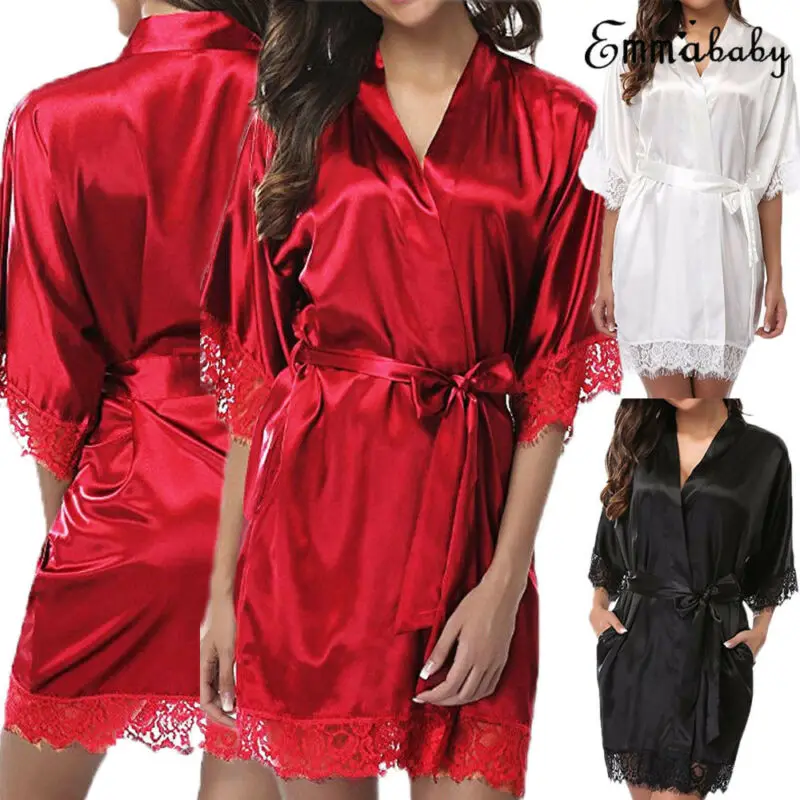 Сексуальные атласные халаты для женщин ночная рубашка с глубоким v образным