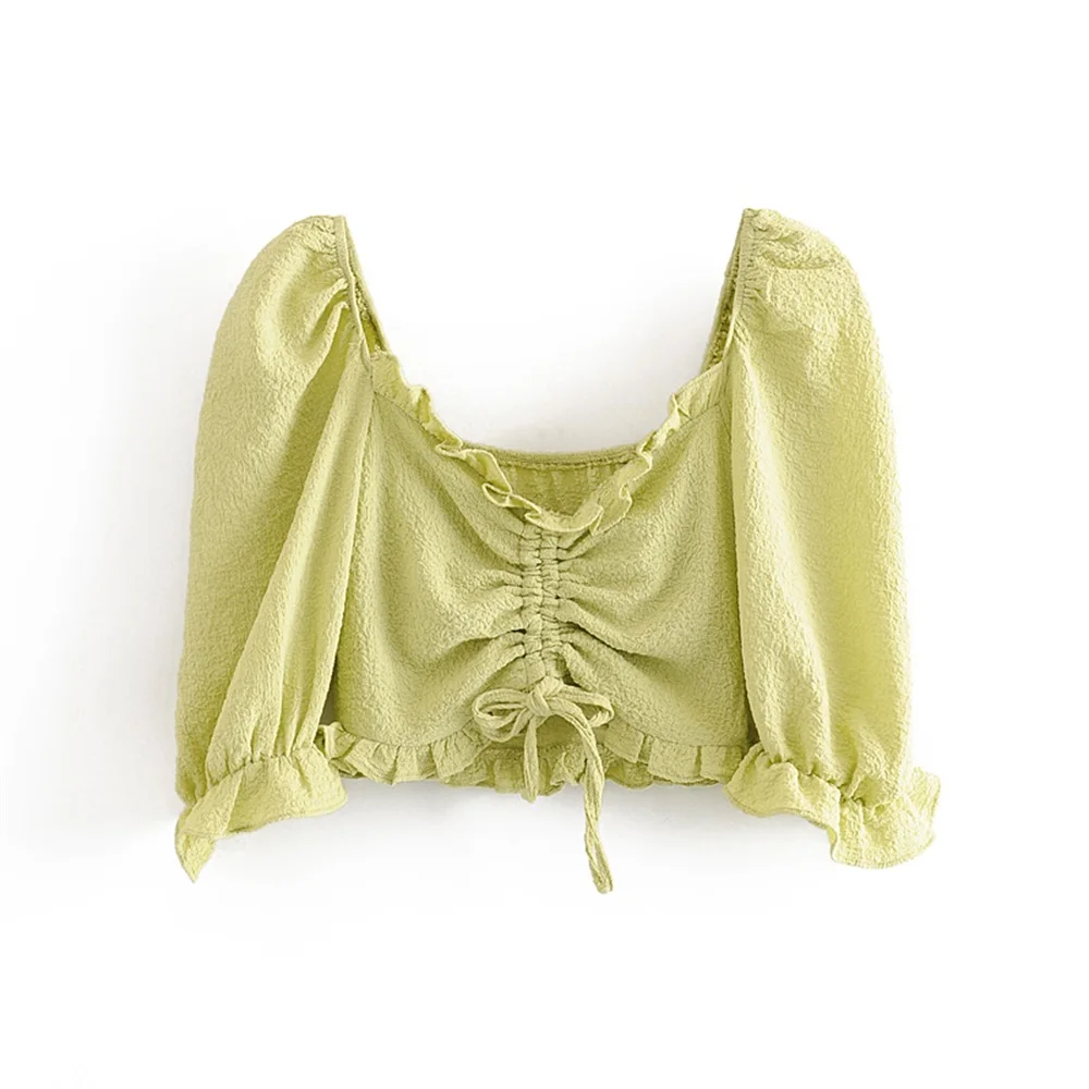 Летняя женская блузка с v-образным вырезом и пятиточечным рукавом на завязках