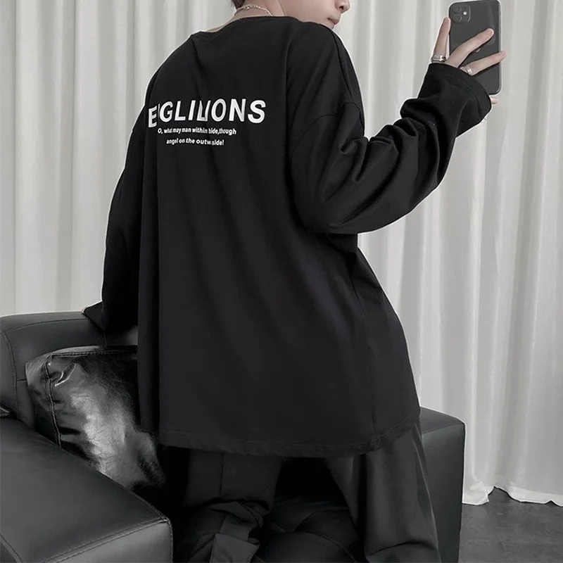 Мужские футболки с длинным рукавом универсальные модные топы надписью и круглым