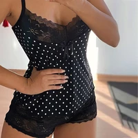 2021 summer sexy lace polka dots rompers women sleepwear black v neck sleeveless jumpsuit skinny bodysuits overall female y2k