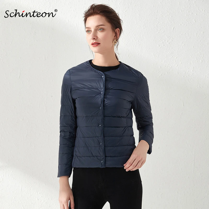 Женский ультра легкий пуховик Schinteon тонкое пальто на 90% белом утином пухе нижнее