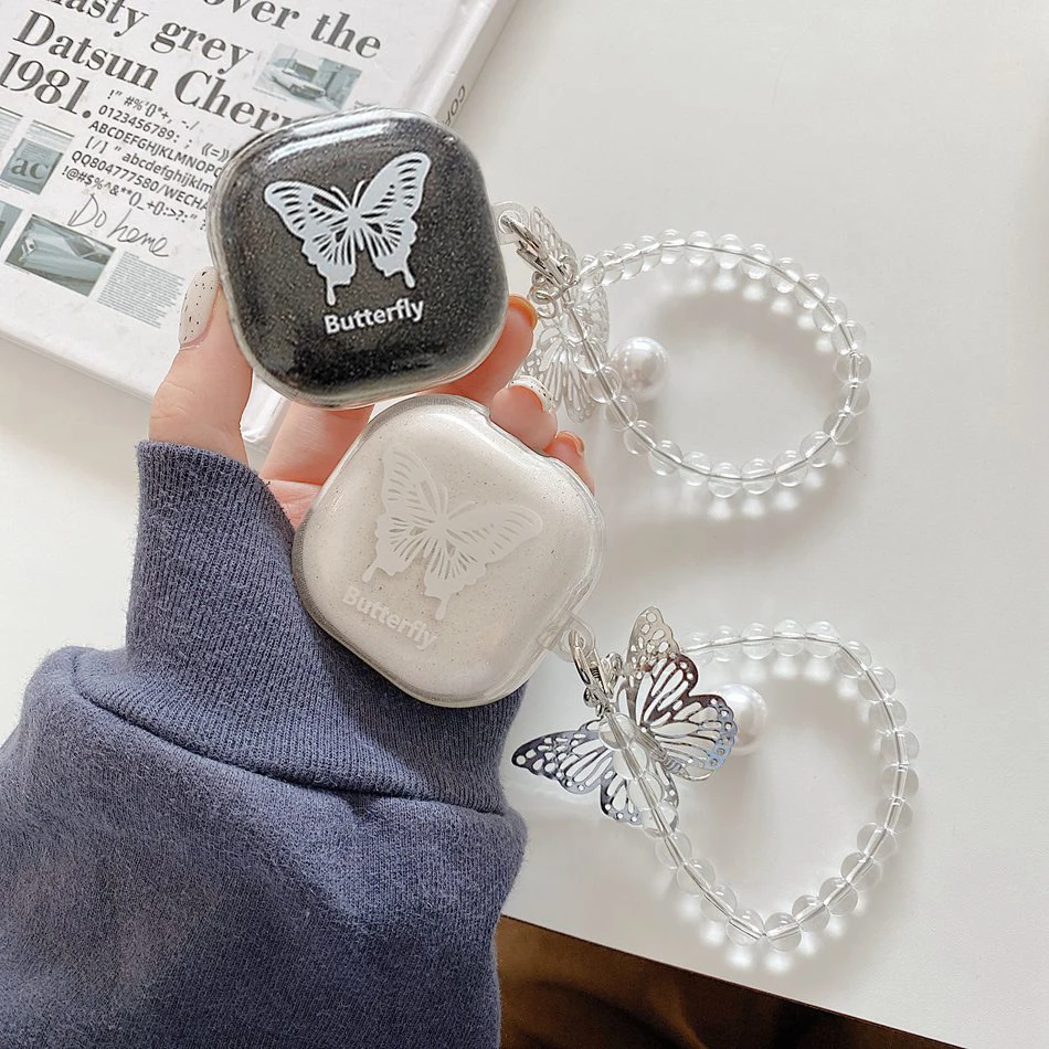 

Cute Glitter Butterfly Pendant Case For Samsung Galaxy buds 2 / buds live /buds PRO Earphone Cover clear Soft silicone cover
