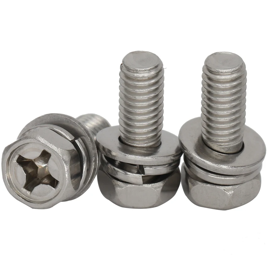 

M3 M3*16/20/25/30 M3x16/20/25/30 304 Stainless Steel 304ss ss Phillips Cross Bolt Hexagon Hex Spring Plain Washer Assembly Screw