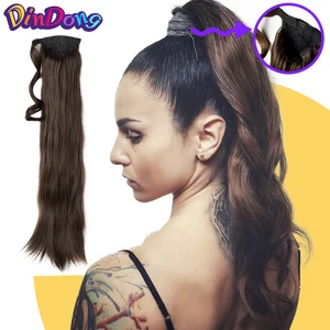 Длинные прямые накладные пряди волос DinDong, 120 г, синтетические волосы 24 дюйма на клипсе, конский хвост