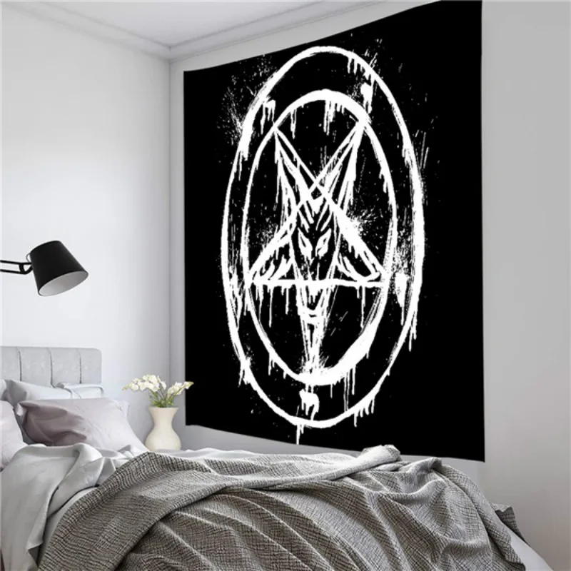 New Pentagram Flag of Satan Tarot Black Cat Tapestry Wall Hanging Hand Hippie Moon Wolf Witchcraft Decor Tapestries Wall Blanket