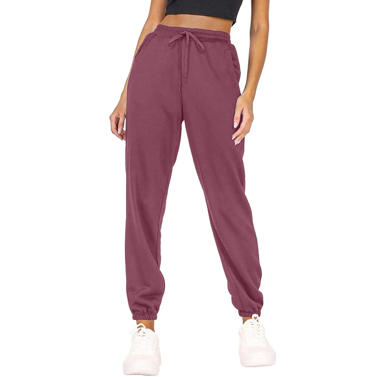 

Women’s Casual Beam Feet Trousers Fashion Solid Color High Waist Long Sweatpants