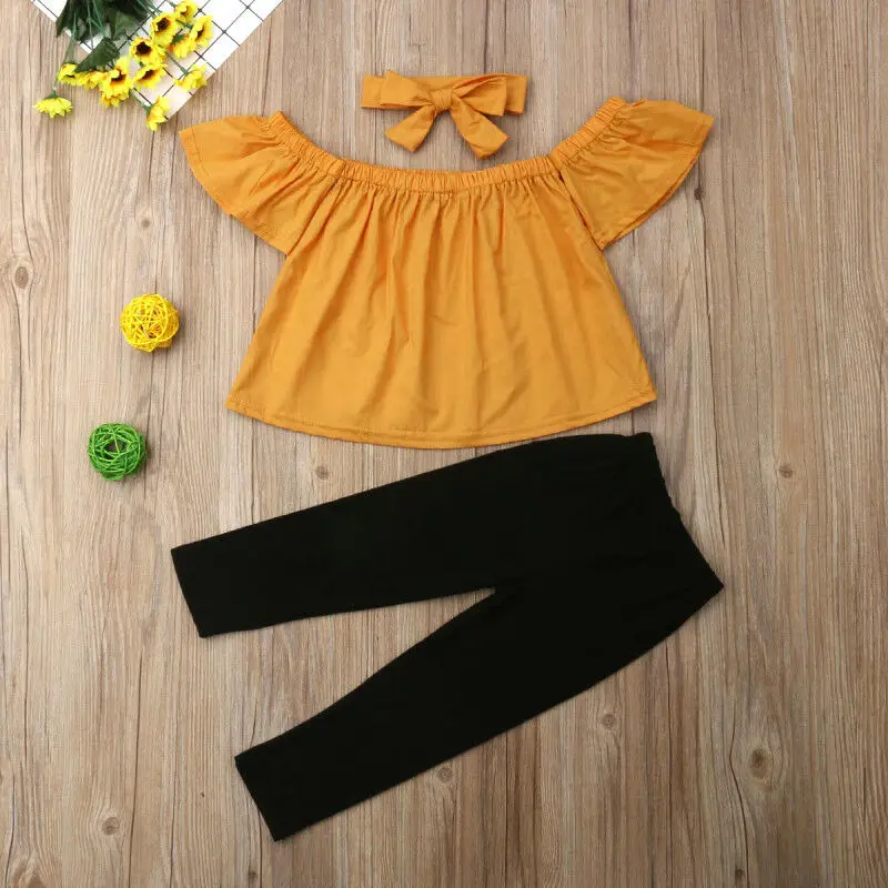 Одежда для маленьких девочек укороченный топ с открытыми плечами желтый черные