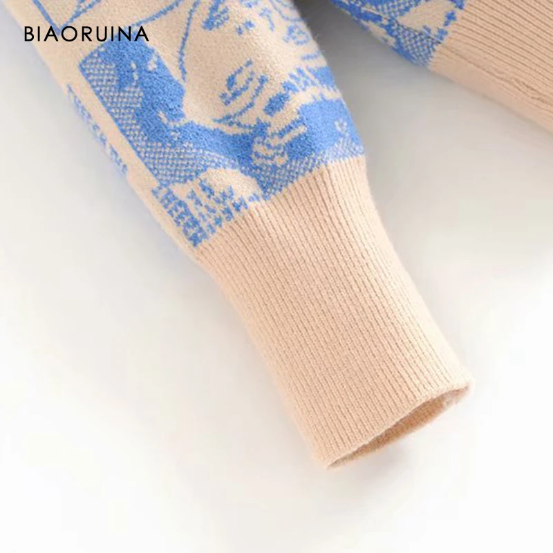 BIAORUINA, Женский жаккардовый Повседневный вязаный комплект из двух предметов с рисунком, базовый свитер, пуловер+ модная прямая вязаная юбка