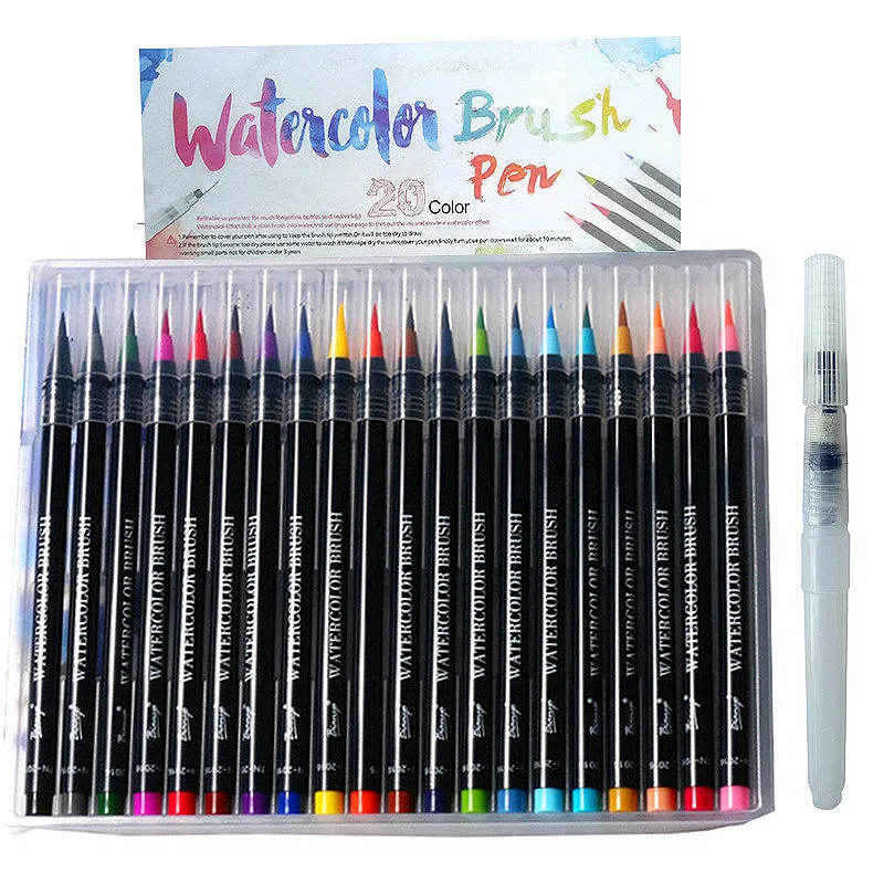 20 Color Premium Soft Watercolor Brush Pen Markers Pens Student Beginner Paintbrush for Sketch Drawing Manga Comic Handwriting