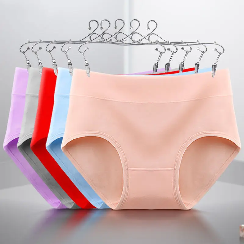 

5 Pcs Solid Women's Panties Comfortable Fabric Mid-waist XL Size Briefs Body-shaping Abdomen Buttocks Traceless Women Panties