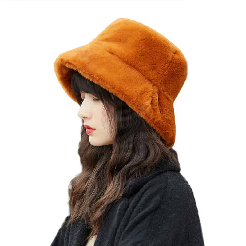 Панама из искусственного меха женская однотонная плотная мягкая теплая шапка