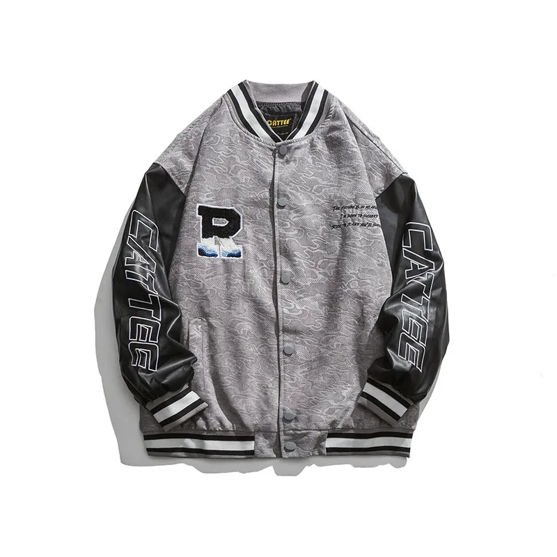 

KIOVNO Unisex Hip Hop Color Block Baseball Jackets Streetwear Embroidery Spring Outwear Tops For Male Motorcycle