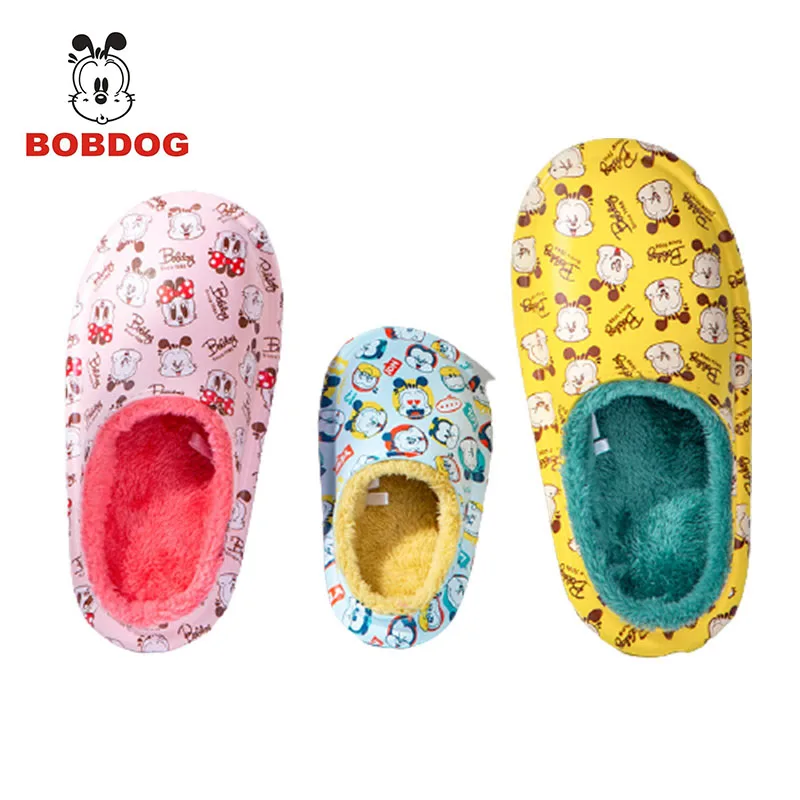 

Bobdog warm cotton slippers parent-child EVA light-soled printing waterproof upper children's home wear-resistant non-slip shoes