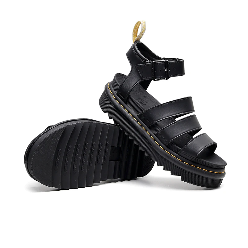 Online Sepatu Sandal Musim Panas 2021 Sandal Platform Datar Wanita Sepatu Wanita Wedges Gladiator Ujung Terbuka Kasual Kulit Hitam Lembut Wanita