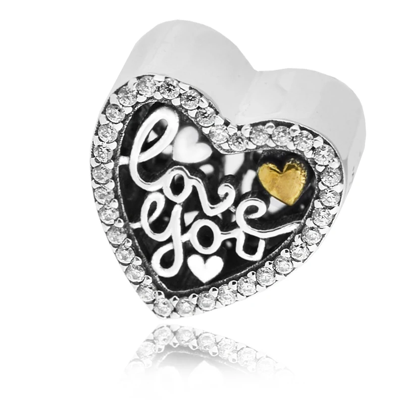 QANDOCCI 925 пробы Серебряный шрифт любви четкий CZ Bead подходит для браслетов Diy
