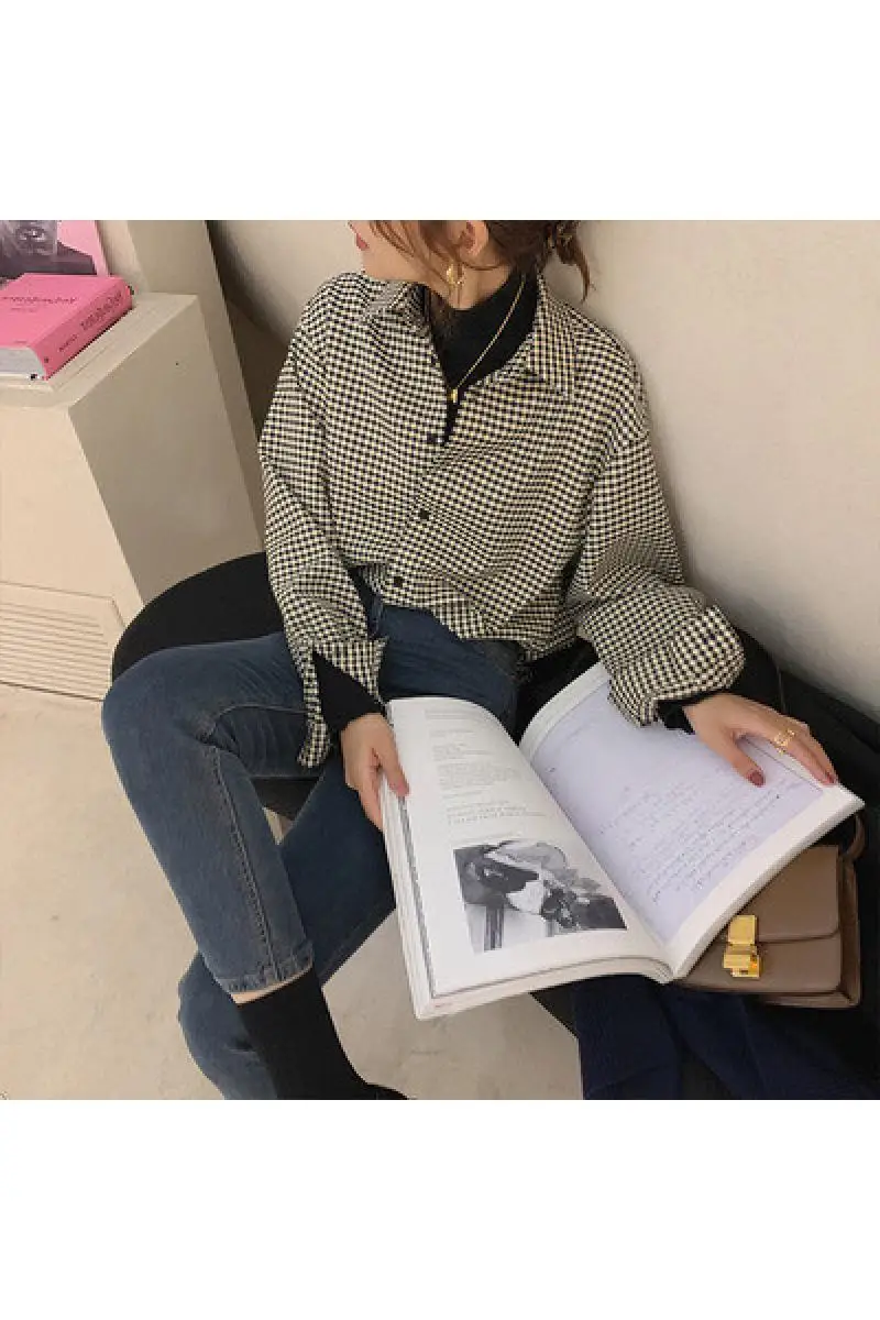 

New Short Sleeve Blouse Lapel Loose Chiffon Check High-end Fashion Top Comfortable Blouses Casual Summer Shirt Houthion