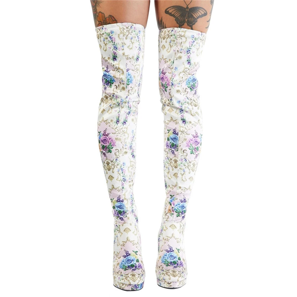 

Женские сапоги выше колена GIGIFOX, с цветочным принтом, на платформе и высоком каблуке, большой размер 44, для вечеринки, для осени и зимы