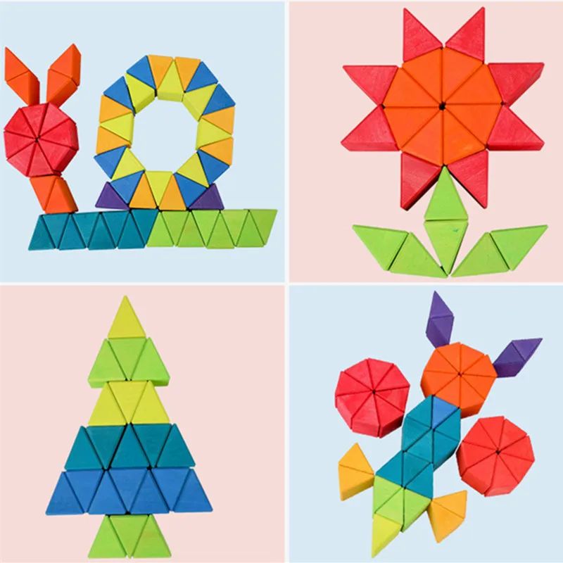 

Wooden Toy Triangle Rainbow Building Blocks Educational Toy for Kids DIY Creative Construction Spelling Stacking Game