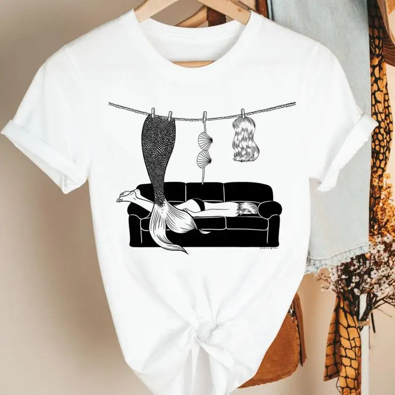 

Женская одежда, мультяшная Пляжная, праздничная, забавная, в стиле 90-х, милая, летняя, модная футболка с принтом, женская футболка с коротким ...