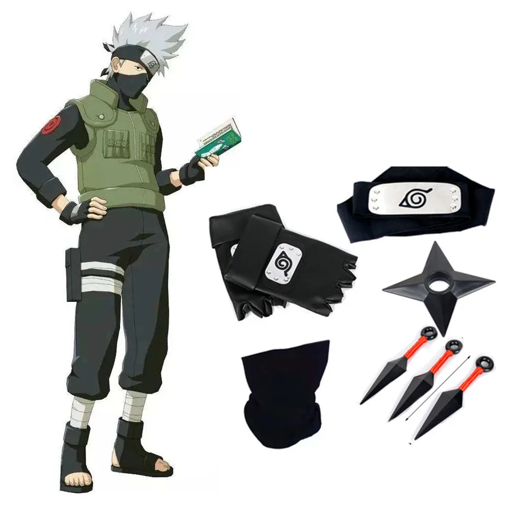

Anime Kakashi Cosplay Black Gloves Mask Headband Accessories Akatsuki Red Cloud Cartoon Props Gift Fans Toy Ninja