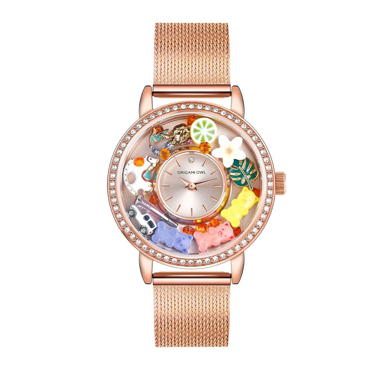 Living Glass Floating Charm Locket Watch with Stainless Steel Mesh Band ,1 Piece