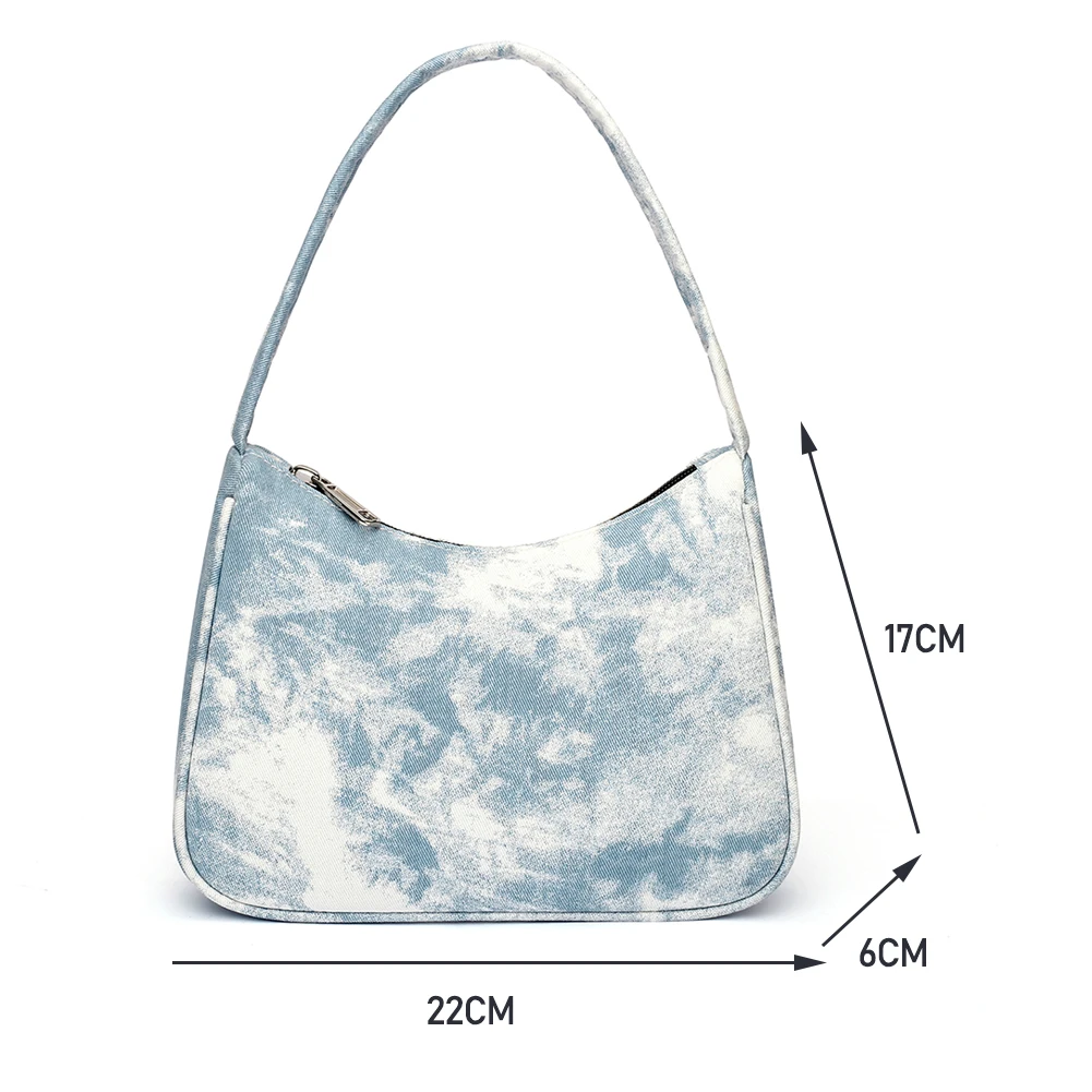 

Fashion Vintage Women Handbag Tie Dye Denim Underarm Top-handle Bag Autumn And Winter Female Portable Hobo Commuter Street Totes
