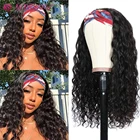AliBlissWig натуральный Цвет человеческих волос лента для волос манекен для шарфа парика волнистые человеческие волосы парик без курица выщипывание парики для Для женщин вьющиеся парик с головной повязкой